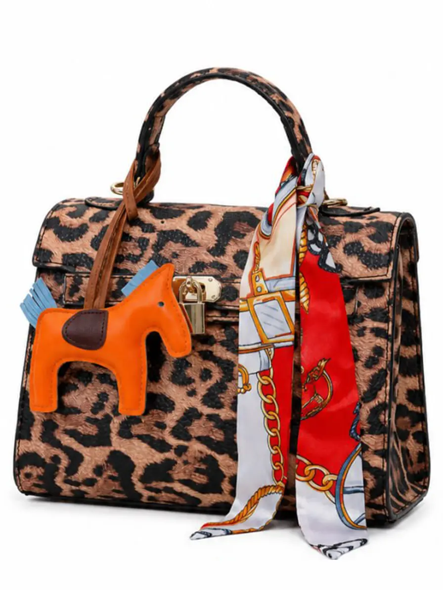 شنطة حريمي جلد بنقشة ليوبارد  ملونة 👜